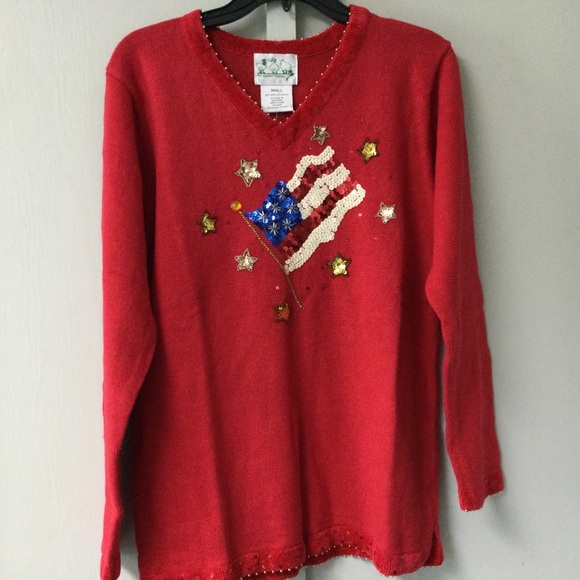 The Quacker Factory Size Small Patriotic red white and blue sweater oversize New - Picture 10 of 16